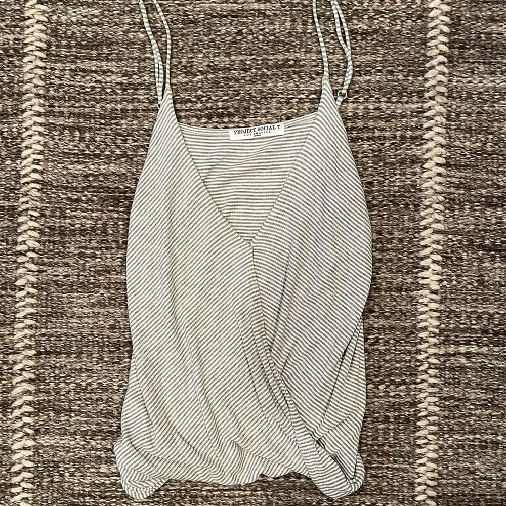 Cotton tank top by Project Social T, sz M, gray & white